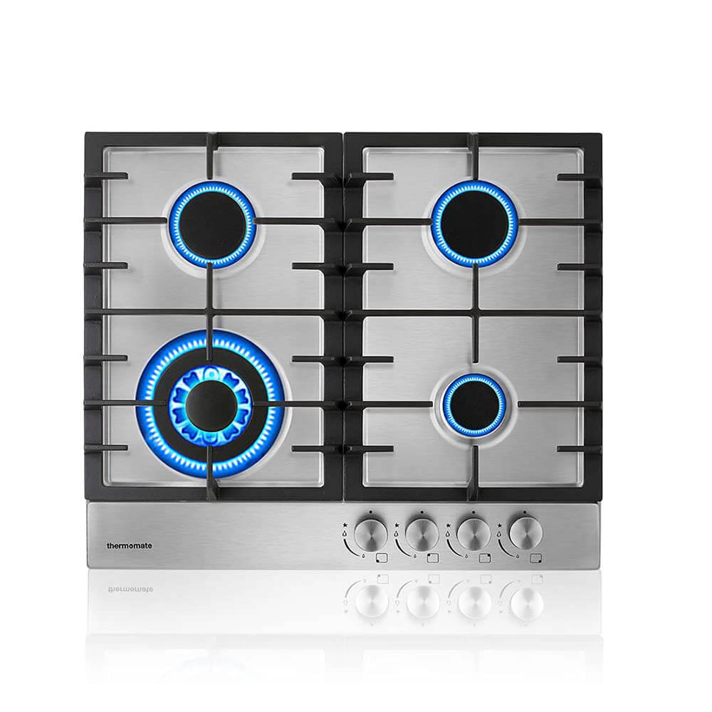 Thermomate 60cm Built-in 4 Burners Gas Hob, Black Tempered Glass Gas Cooktop, NG/LPG Convertible