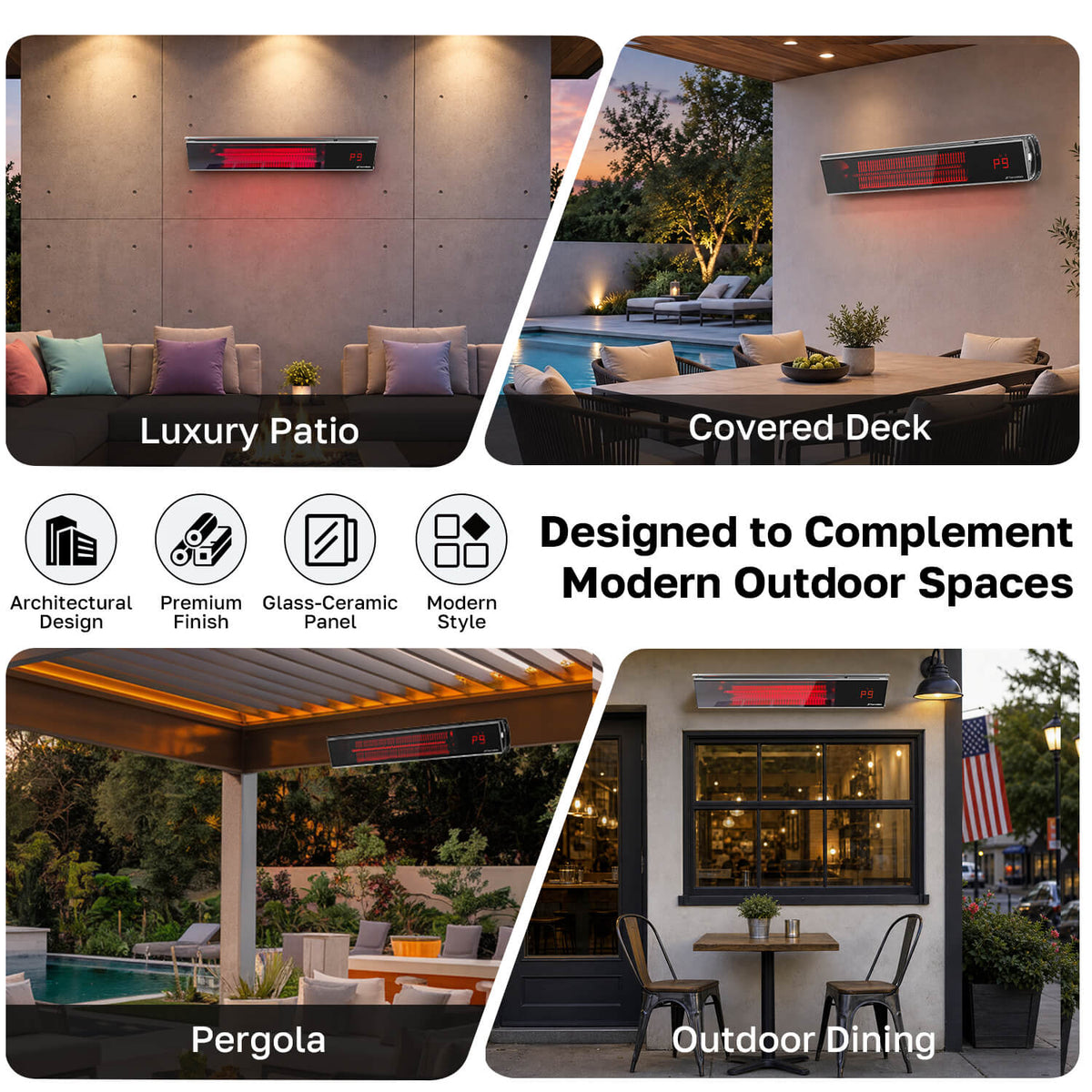 1500W plug-in outdoor infrared heater with remote control, 9 heat levels and 24-hour timer