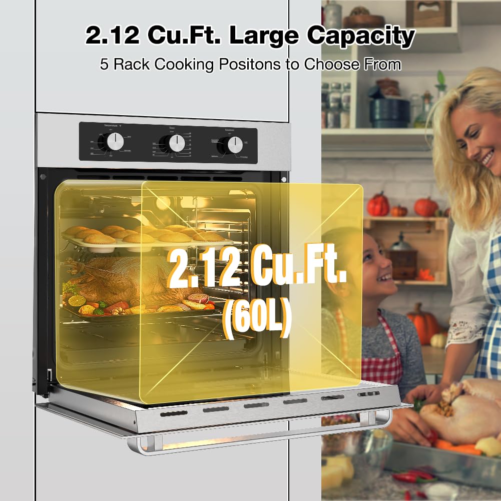 24 Inch Gas Single Wall Oven,5 Cooking Functions