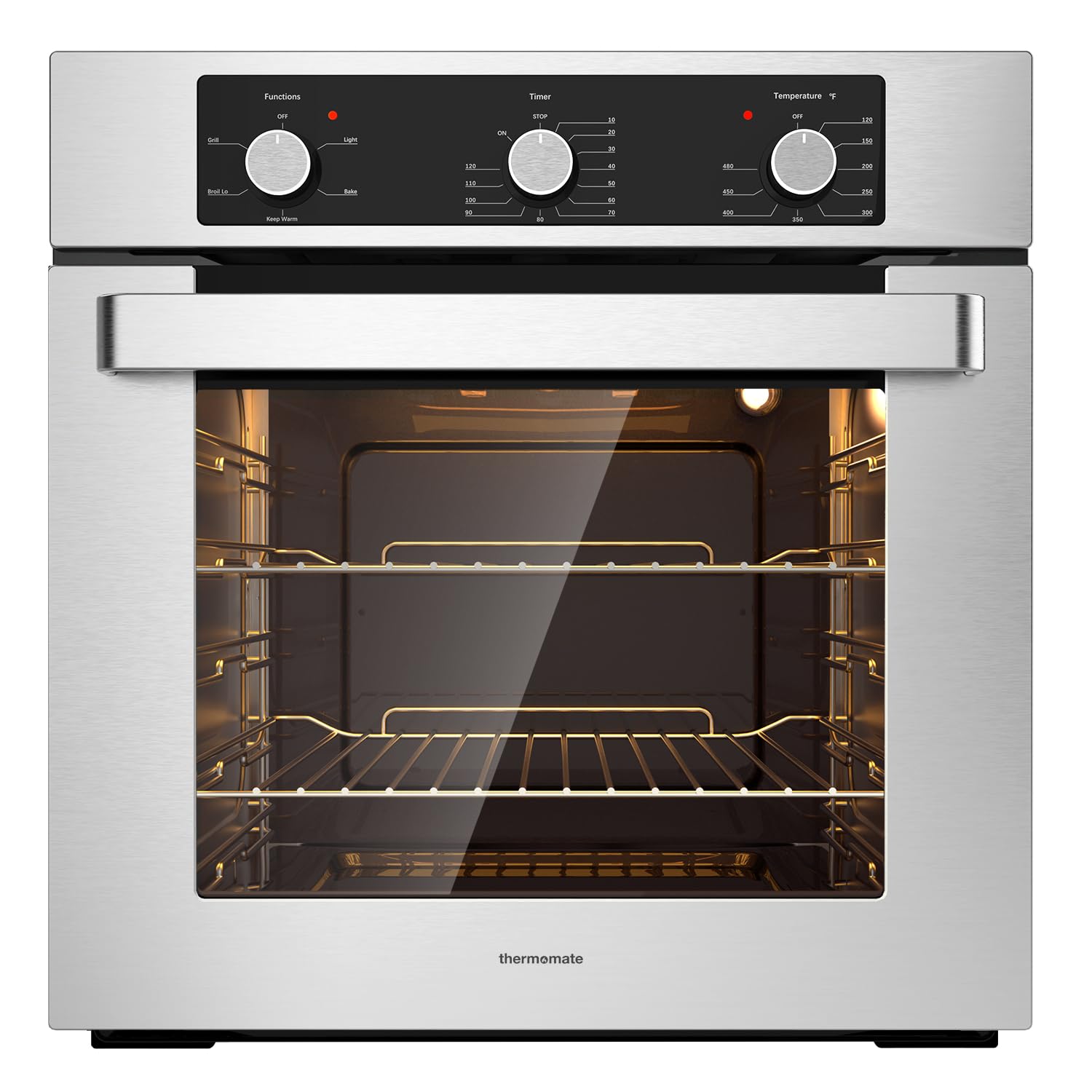 24 Inch Electric Wall Oven, 5 Cooking Functions Stainless Steel
