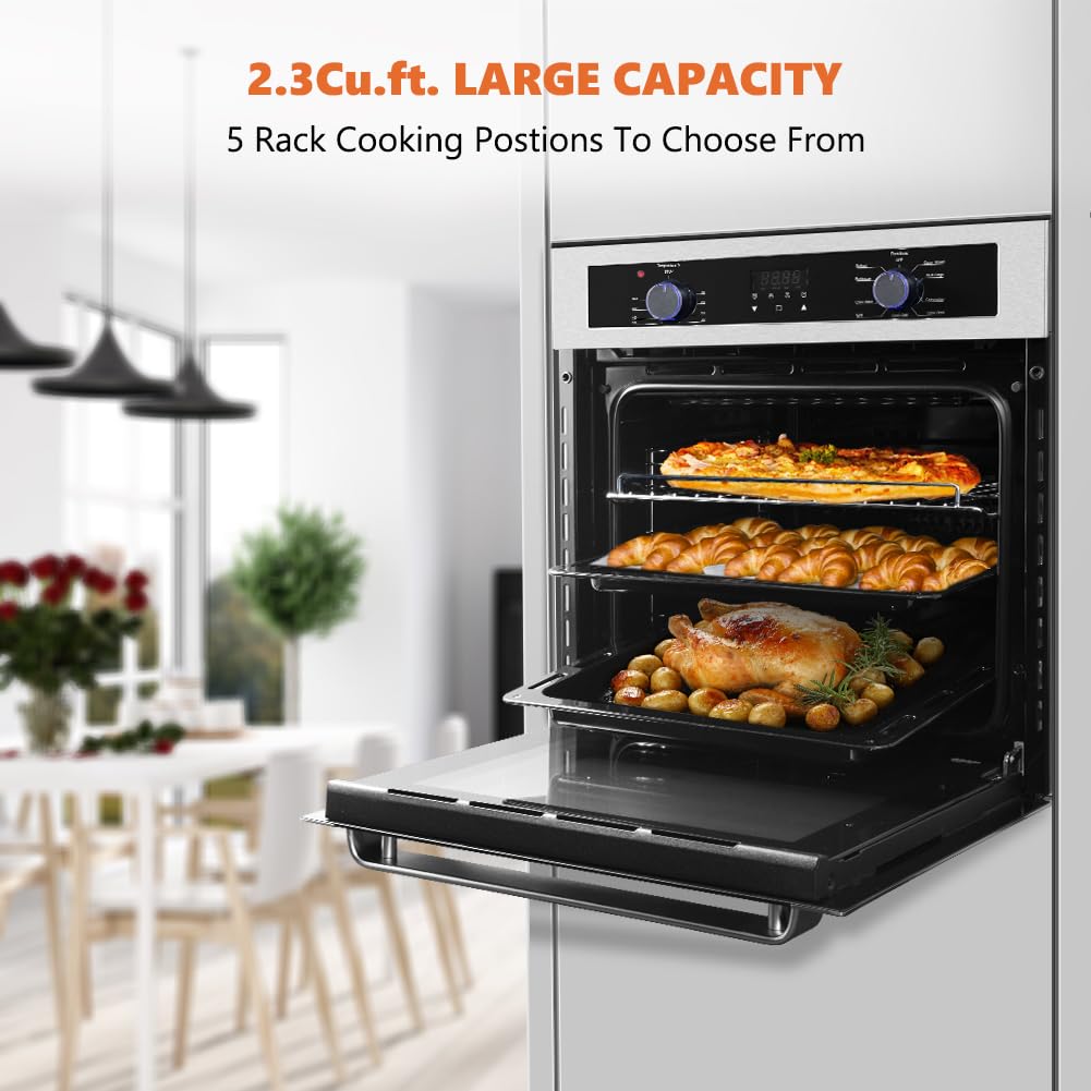 24 Inch Electric Single Wall Oven, 9 Cooking Functions