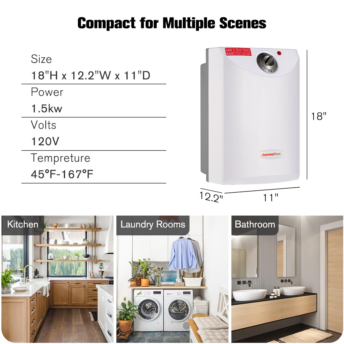 Thermoflow Mini Tank Electric Water Heater, 4 Gallons
