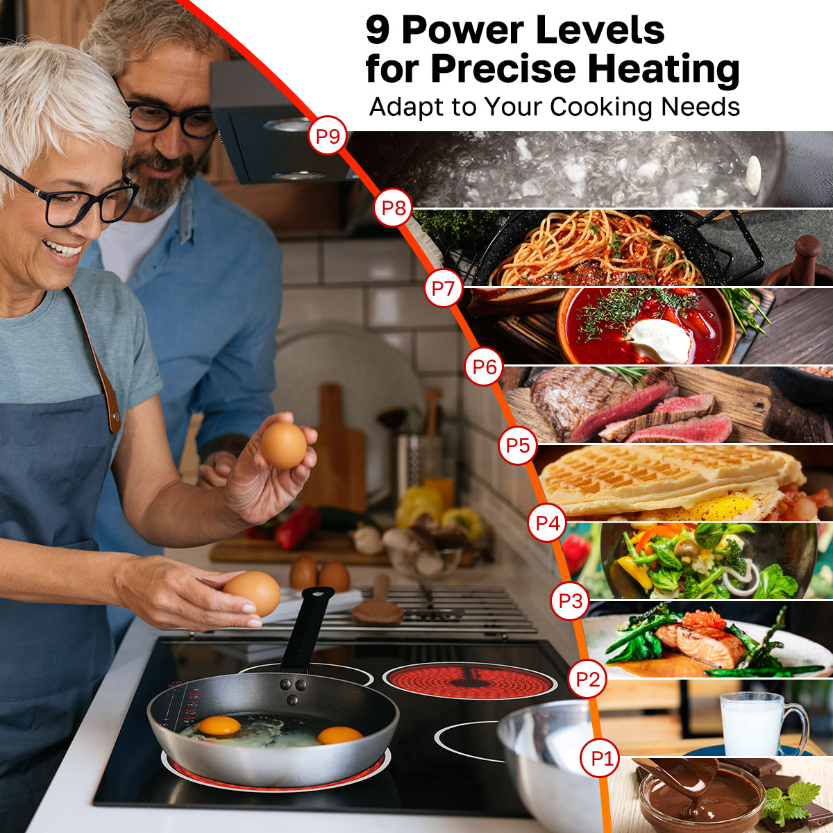 9 Power Levels for Precise Heating
Adapt to Your Cooking Needs