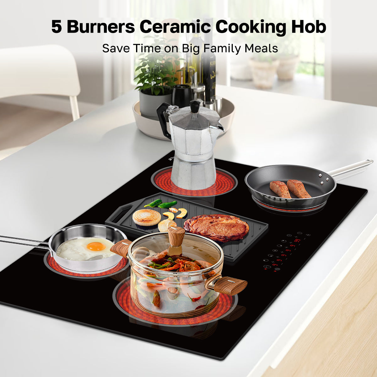 5 Burners Ceramic Cooking Hob
Save Time on Big Family Meals