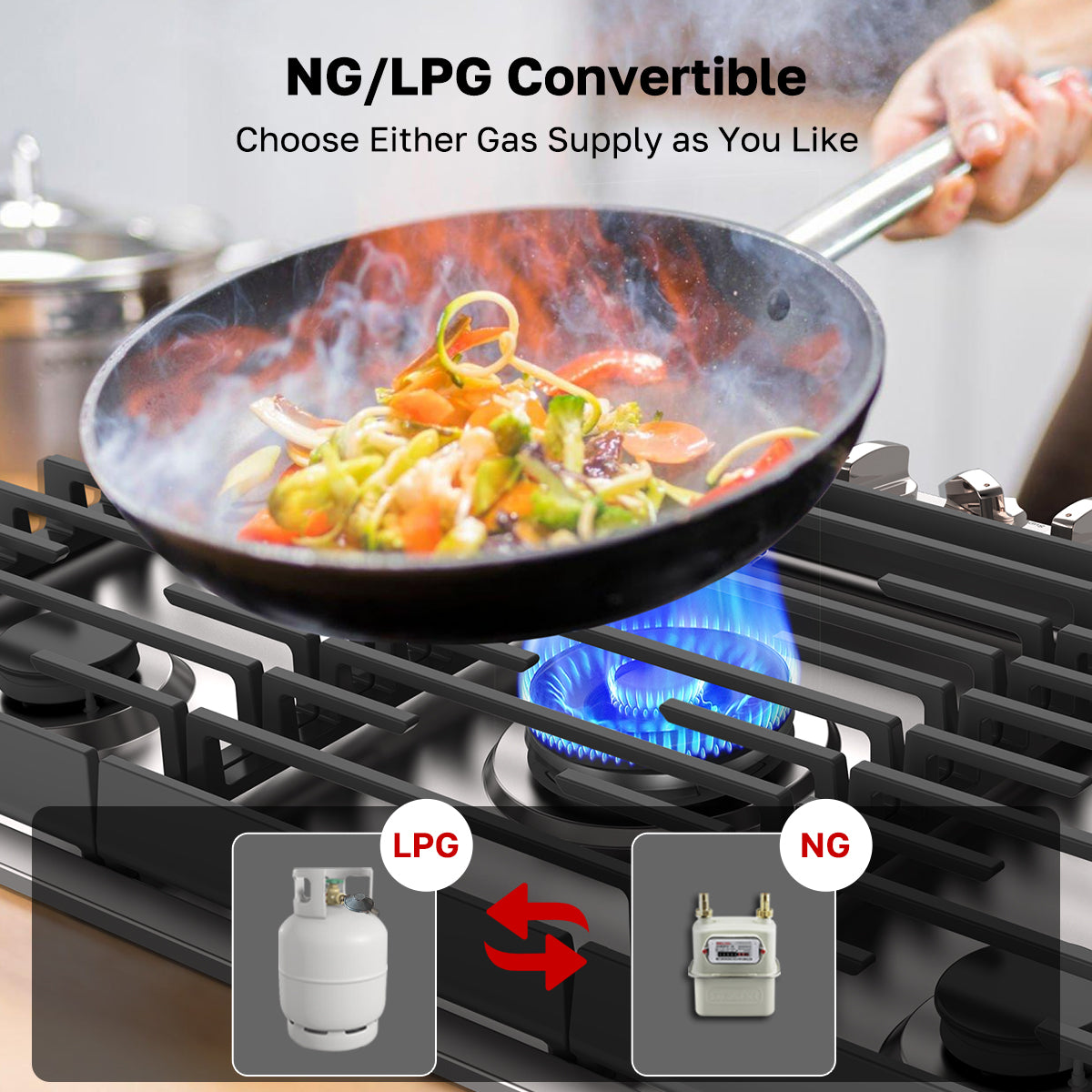 NG/LPG Convertible
Choose Either Gas Supply as You Like