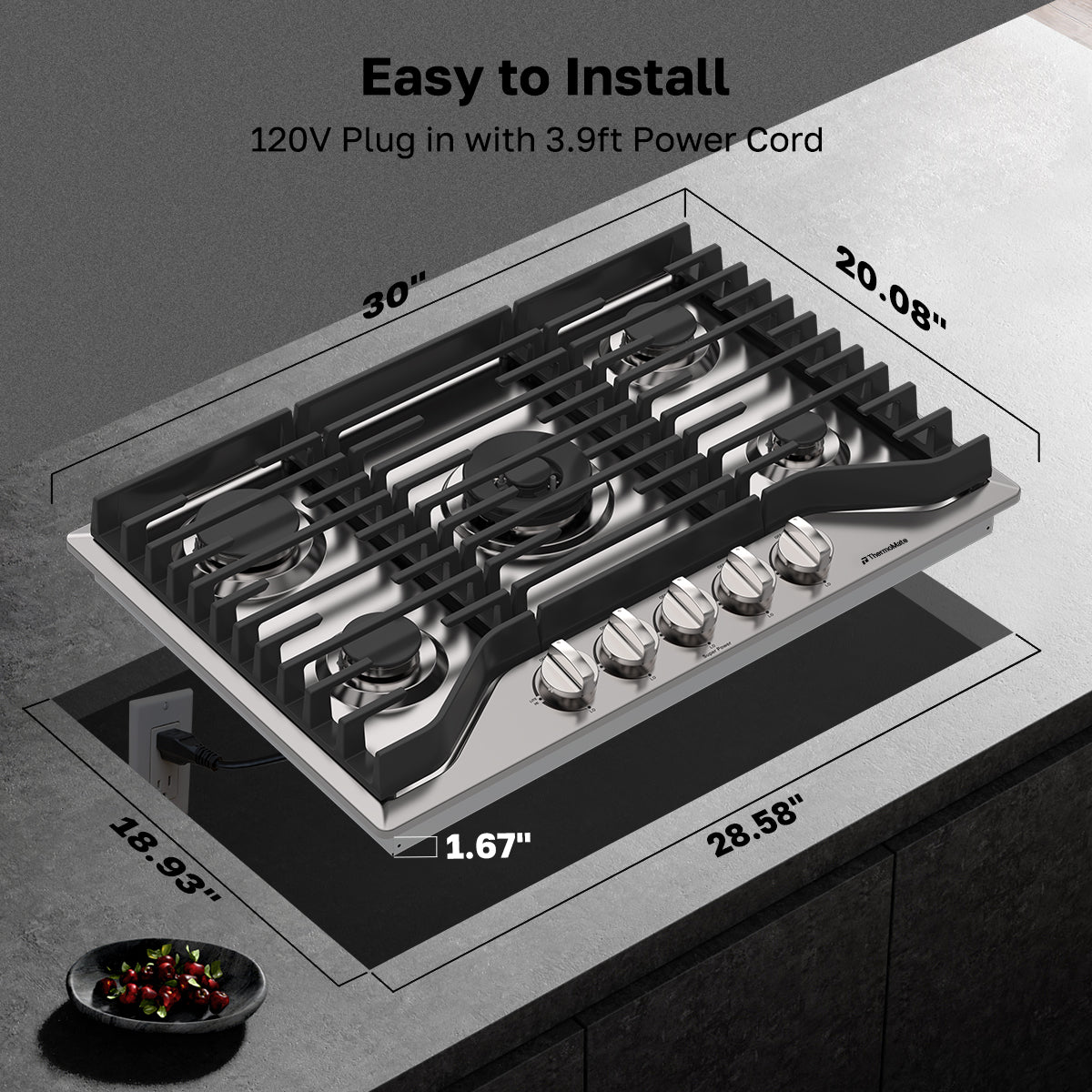 Easy to Install
120V Plug in with 3.9ft Power Cord