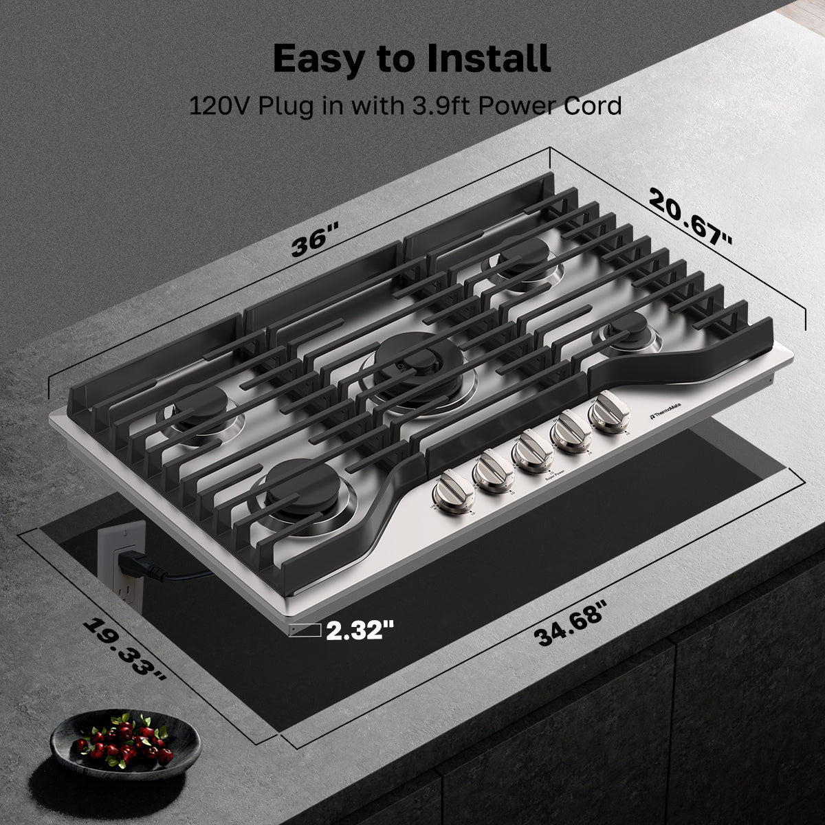 Easy to Install
120V Plug in with 3.9ft Power Cord