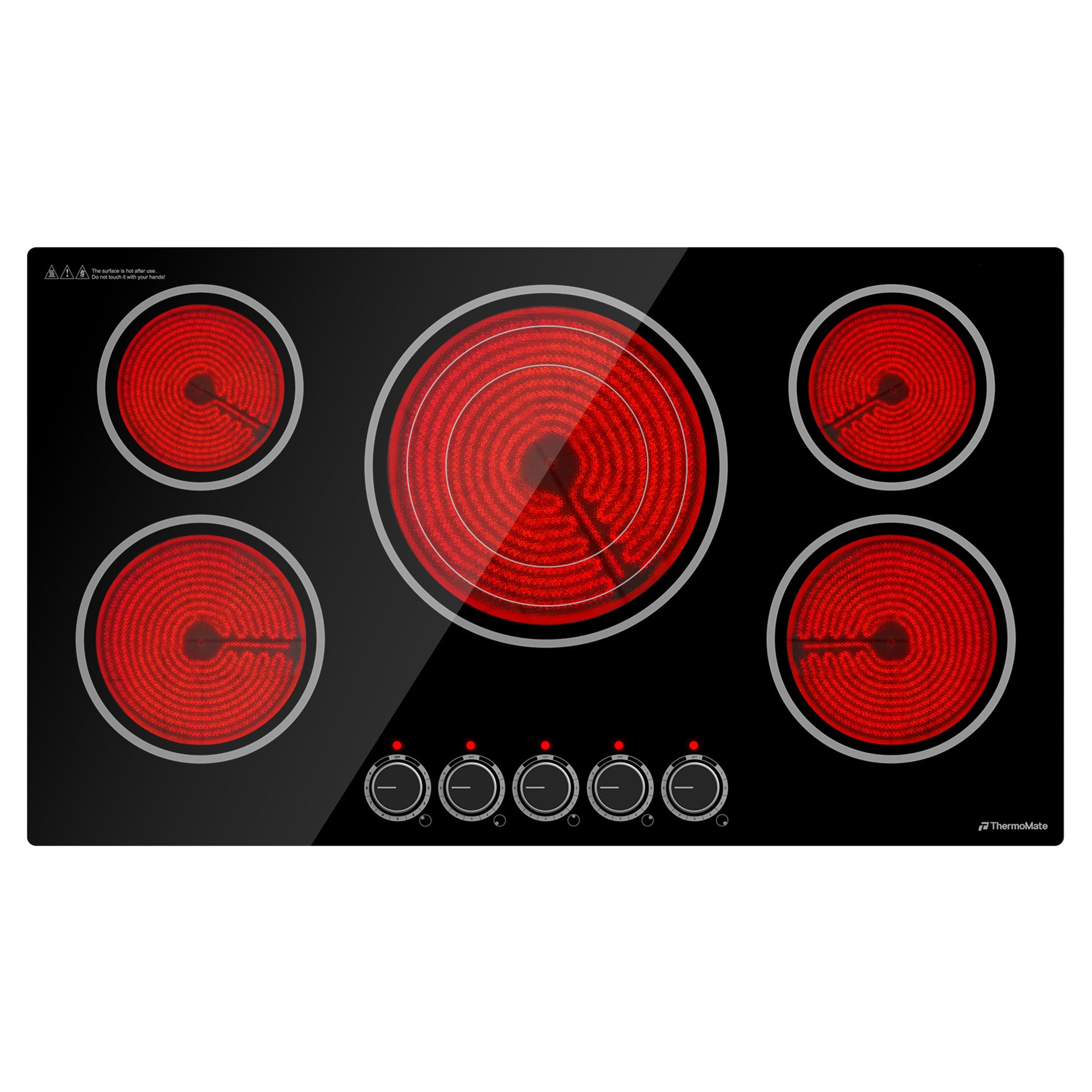 36 Inch Knob Control Built-in Ceramic Cooktop w/ 5 Burners, 9 Heat Levels
