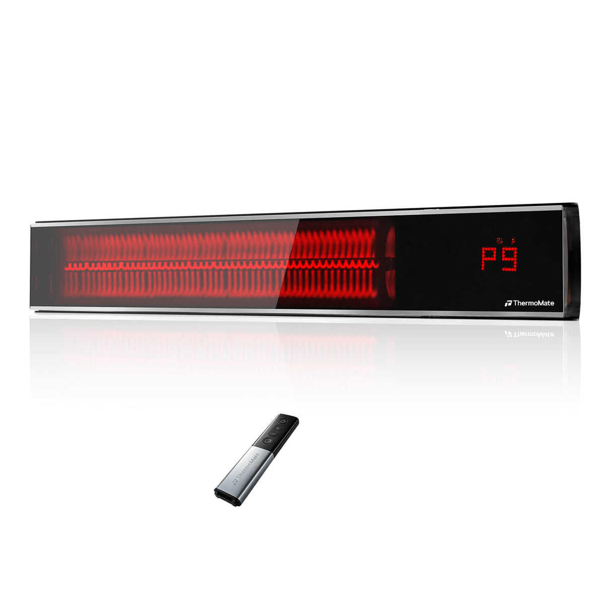 Low-glare infrared patio heater comparison showing black ceramic glass for softer light and radiant heat