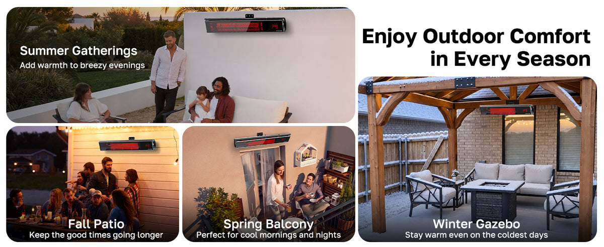 ThermoMate infrared patio heater for summer gatherings, fall patios, spring balconies and winter gazebos
