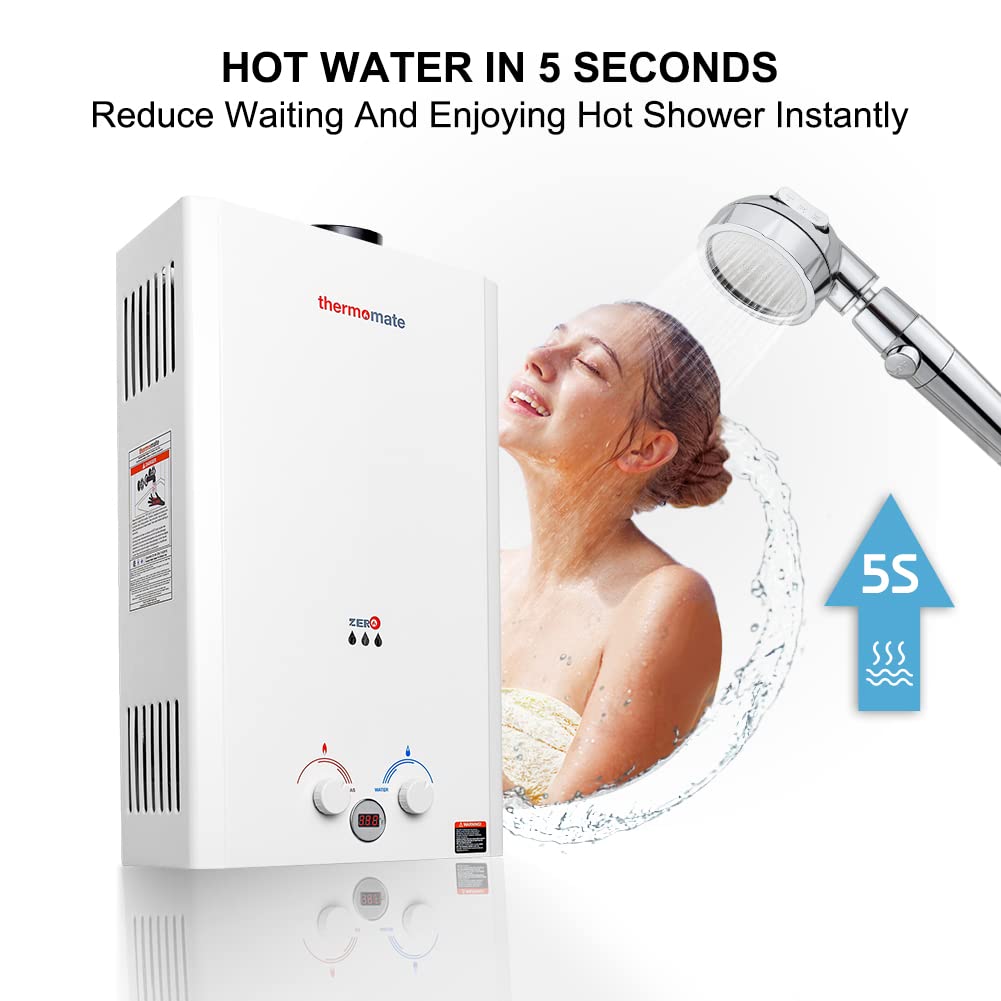 Tankless 16L 4.23 GPM Gas Water Heater w/ LED Display for Camping - Hot Water In 5 Seconds