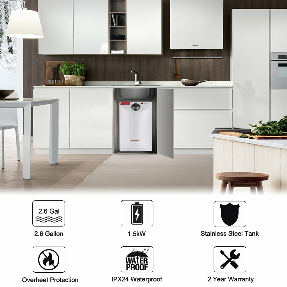 Thermoflow 2.5 Gallons 120 Volt Corded Electric Mini Tank Water Heater, Eliminate Time for Hot Water, Point of Use Water Heater