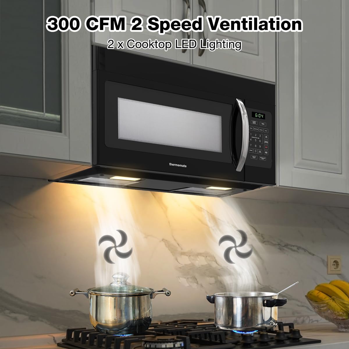 Thermomate 30'' Black 300 CFM Over the Range Microwave Oven - 1.6 Cu. Ft.