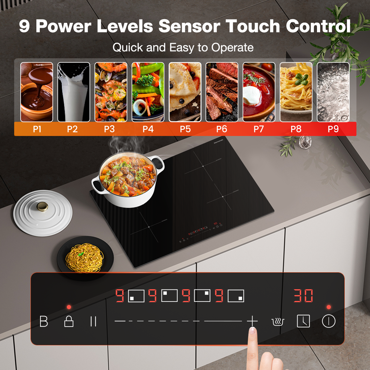 9 Power Levels Sensor Touch control Quick and Easy to Operate | Thermomate