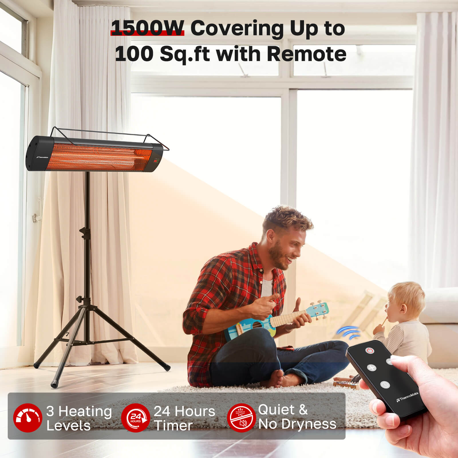 ThermoMate 1500W Outdoor Infrared Patio Heater with Tripod & Wall