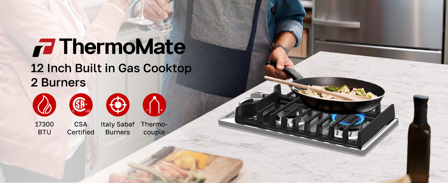 ThermoMate 12 Inch Built in Gas Cooktop 2 Burners