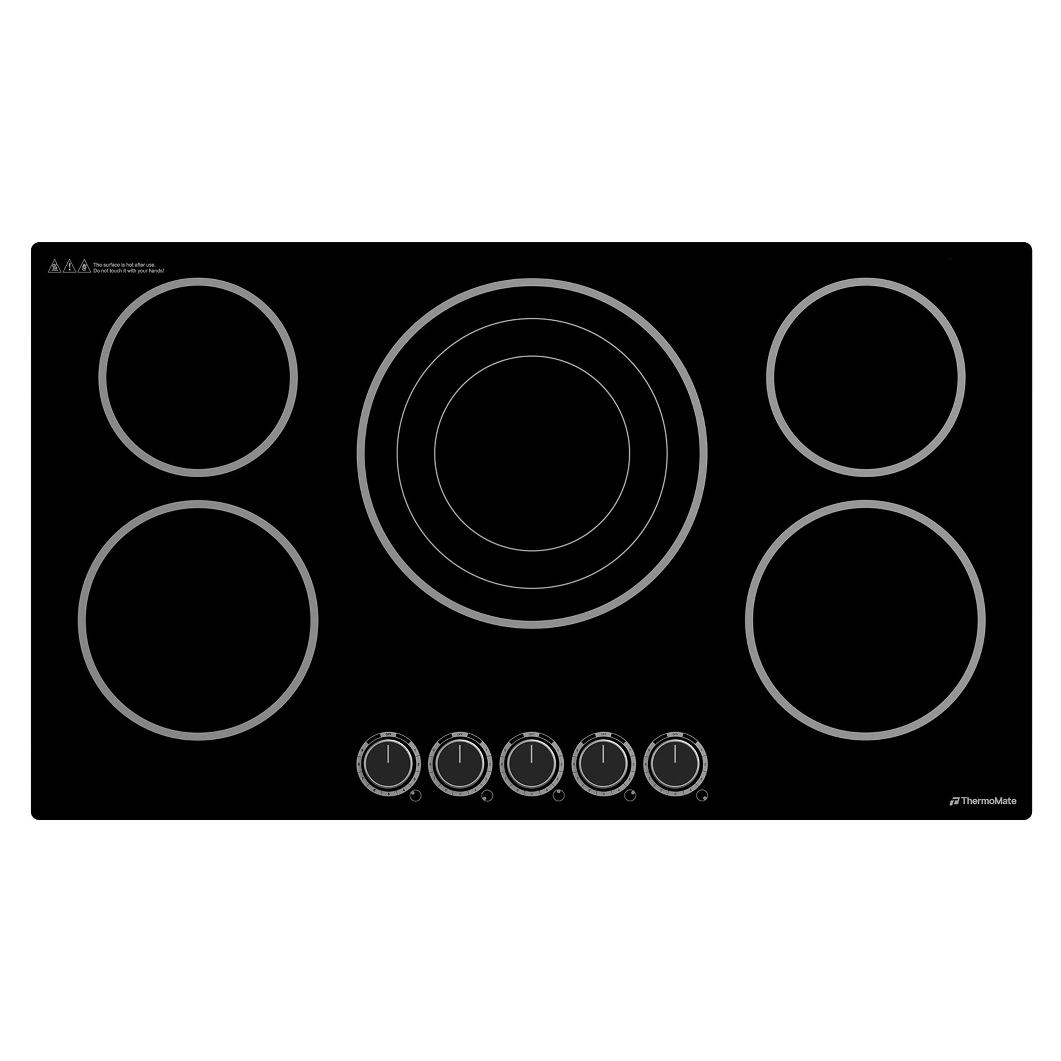 36 Inch Knob Control Built-in Ceramic Cooktop w/ 5 Burners, 9 Heat Levels