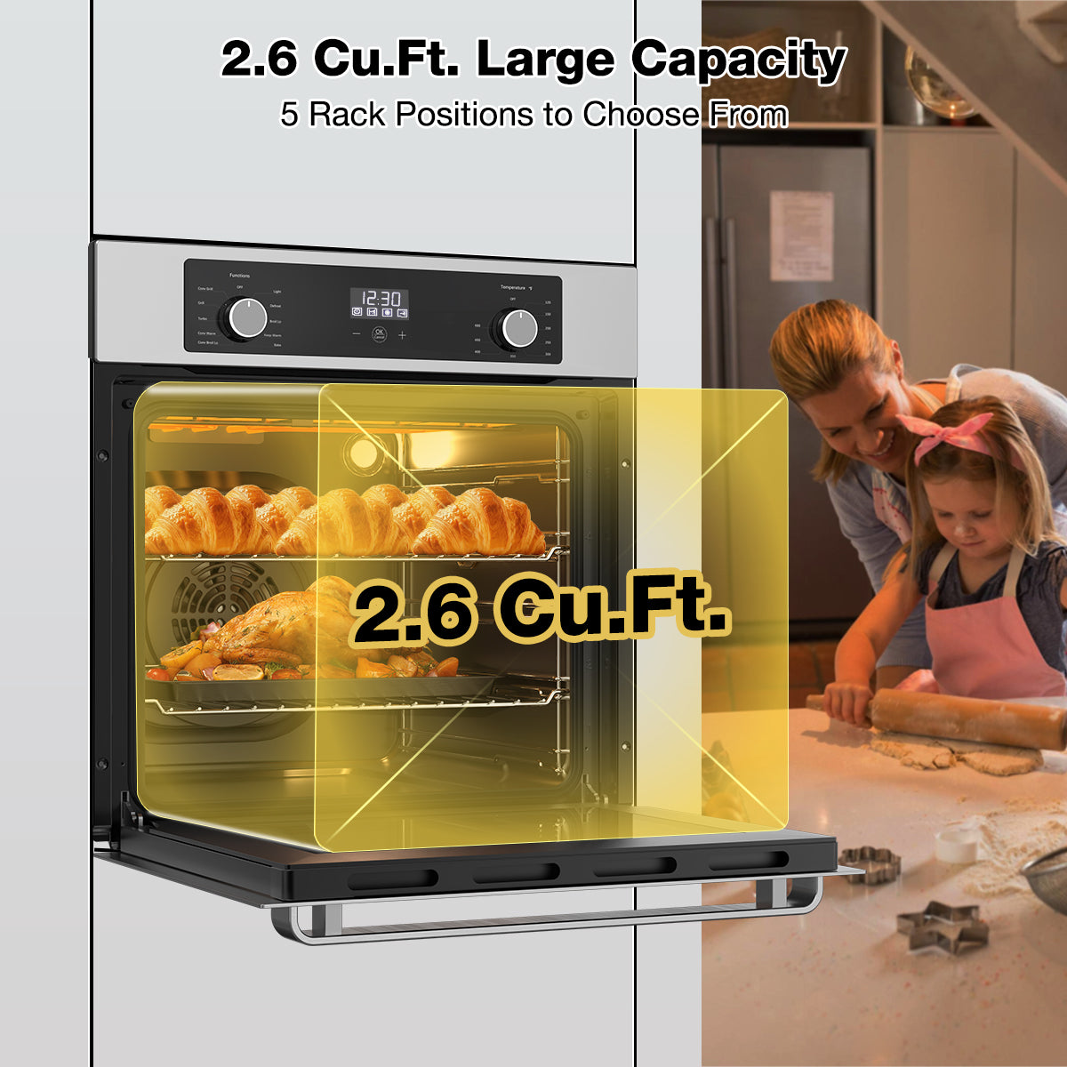24 Inch Electric Single Wall Oven, 9 Cooking Functions | ThermoMate