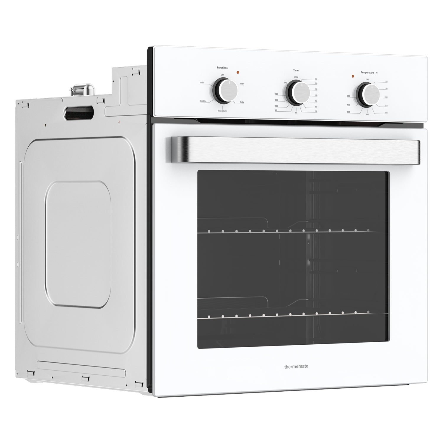 Thermomate 24 Inch Electric Wall Oven, 5 Cooking Functions White Glass