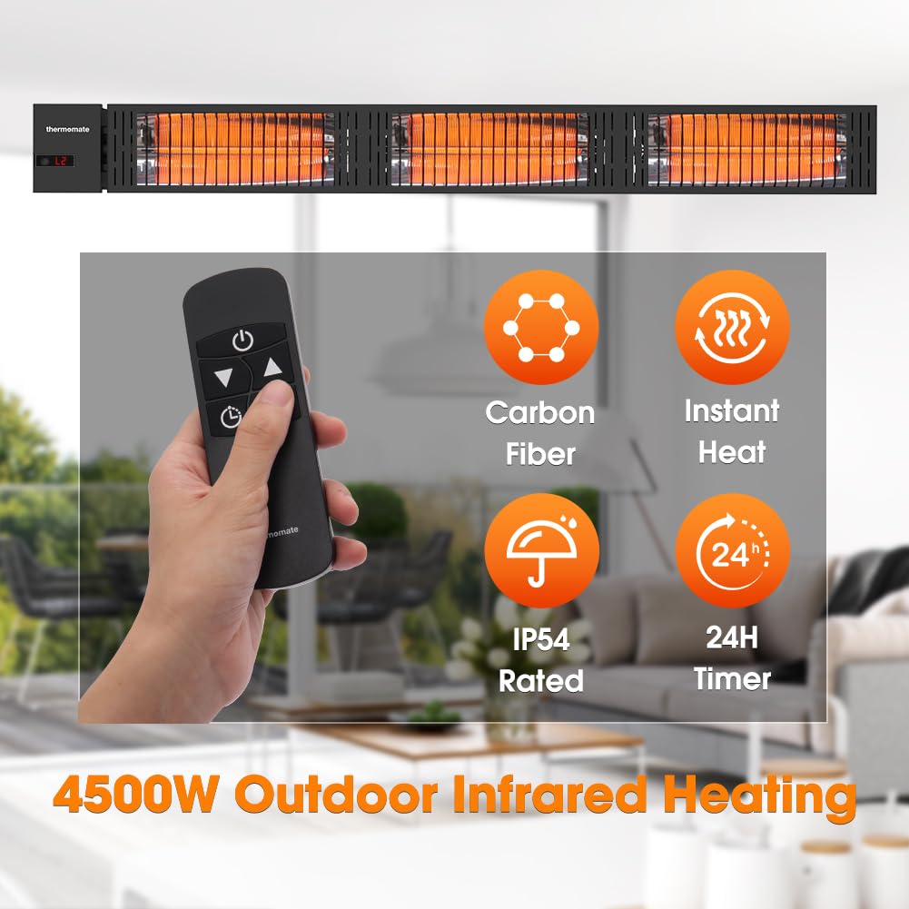 Electric Infrared Outdoor Patio Heater 4500W 24 Hours Timer