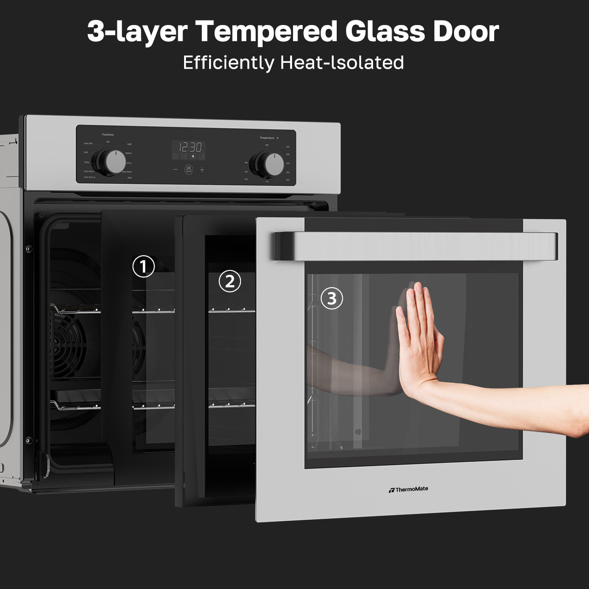 24 Inch Electric Single Wall Oven, 9 Cooking Functions | ThermoMate