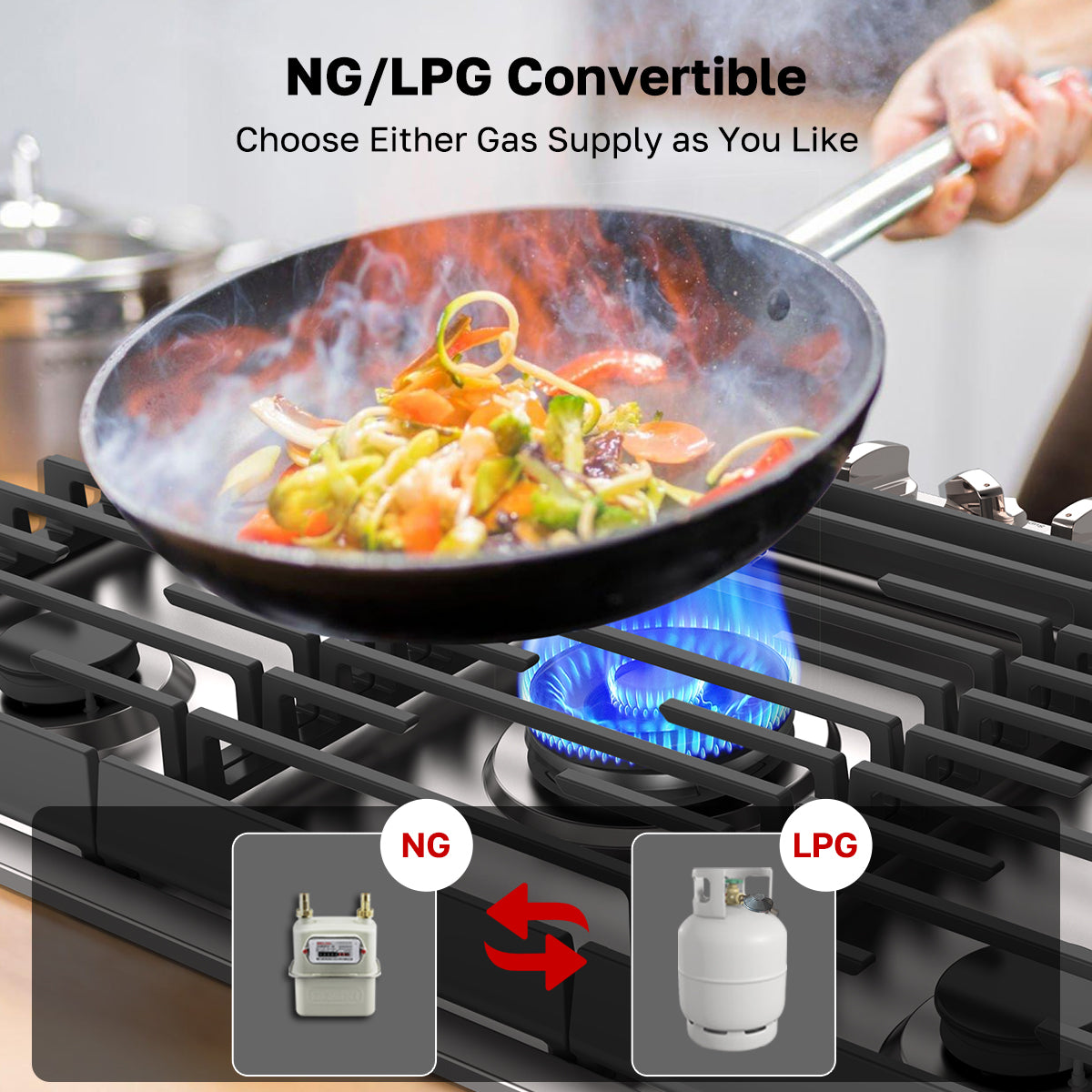 NG/LPG Convertible
Choose Either Gas Supply as You Like
