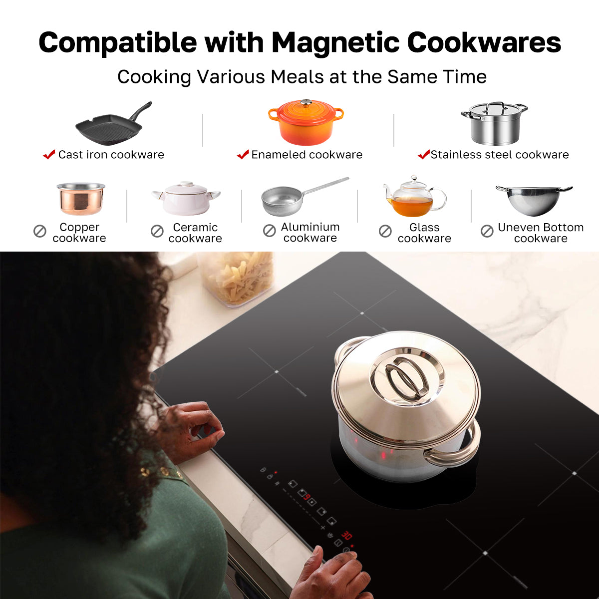 Compatible with Magnetic Cookwares Cooking Various Meals at the Same Time