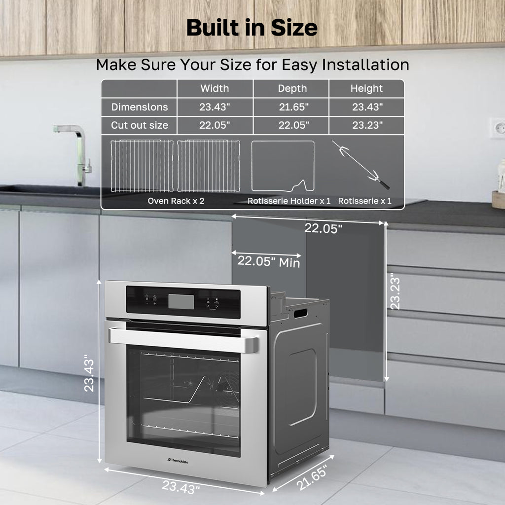 Ovan Size 24'' Built-in Electric Wall Oven - 12 Functions Convection Ovens