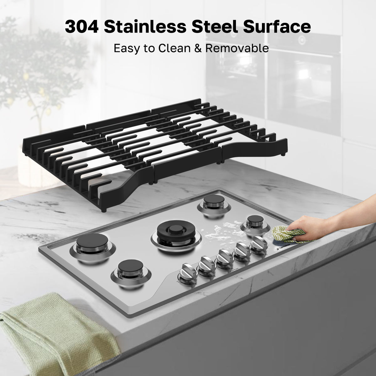 30 Inch Built In Gas Cooktop with Front 5 SABAF Burners | ThermoMate