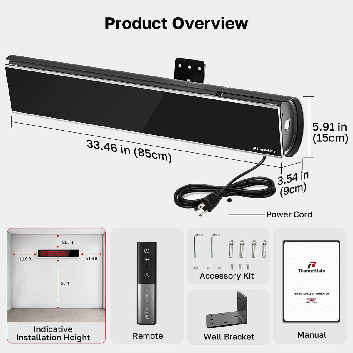 Carbon fiber infrared patio heater with ceramic glass panel, reflective plate and aluminum housing