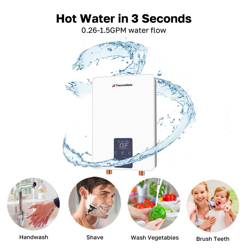 Hot Water in 3 Seconds
0.26-1.5GPM water flow