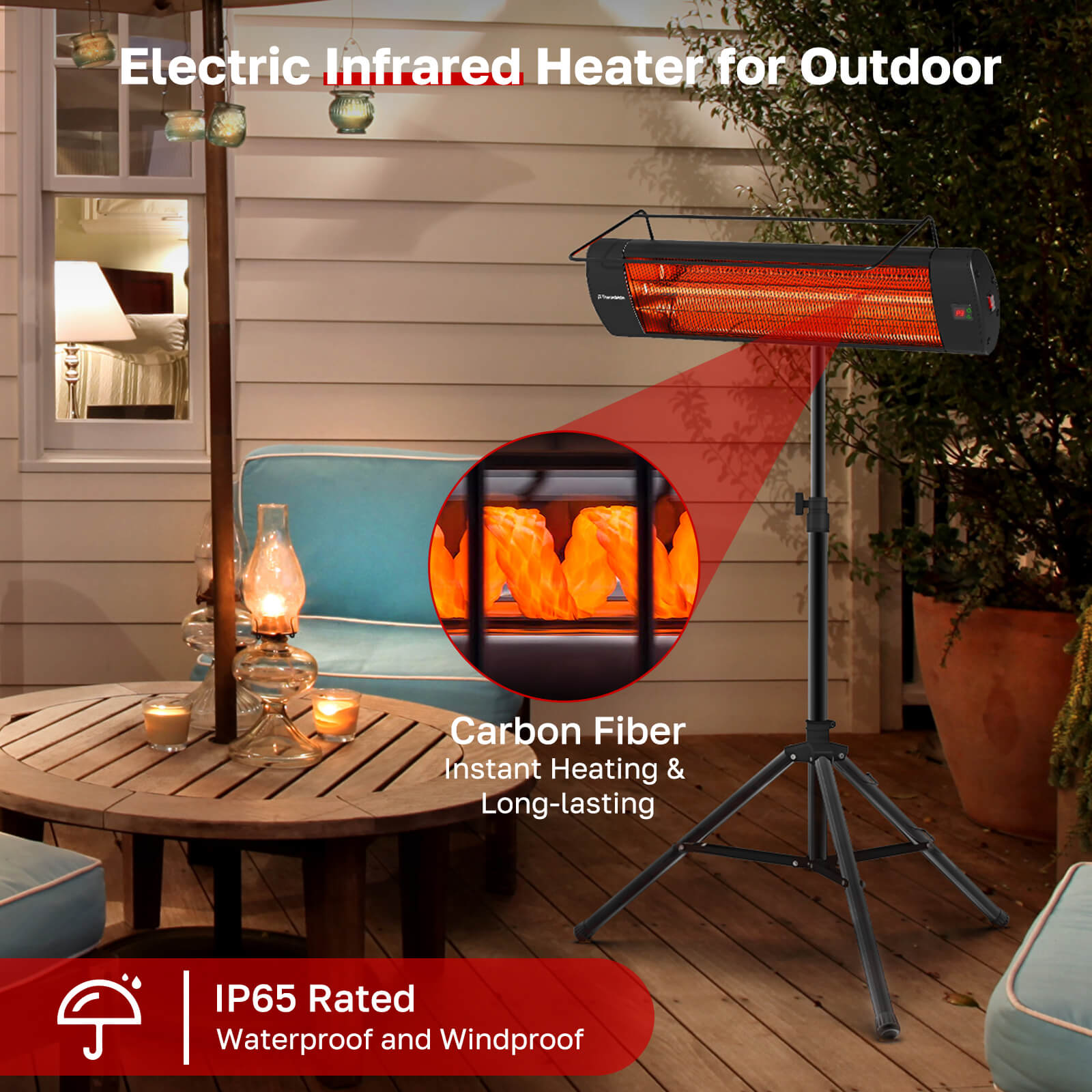 ThermoMate 1500W Outdoor Infrared Patio Heater with Tripod & Wall