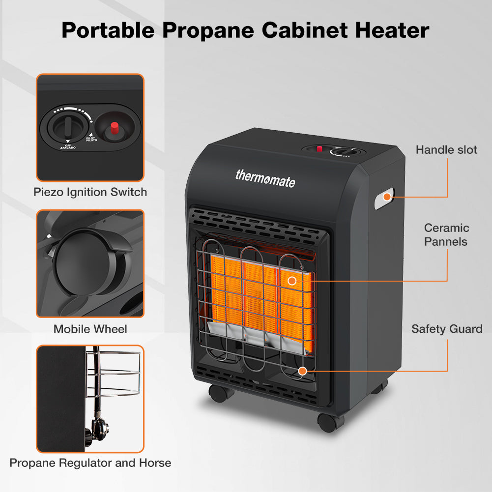 18,000 BTU Portable LP Gas Heater Power Settings ThermoMate