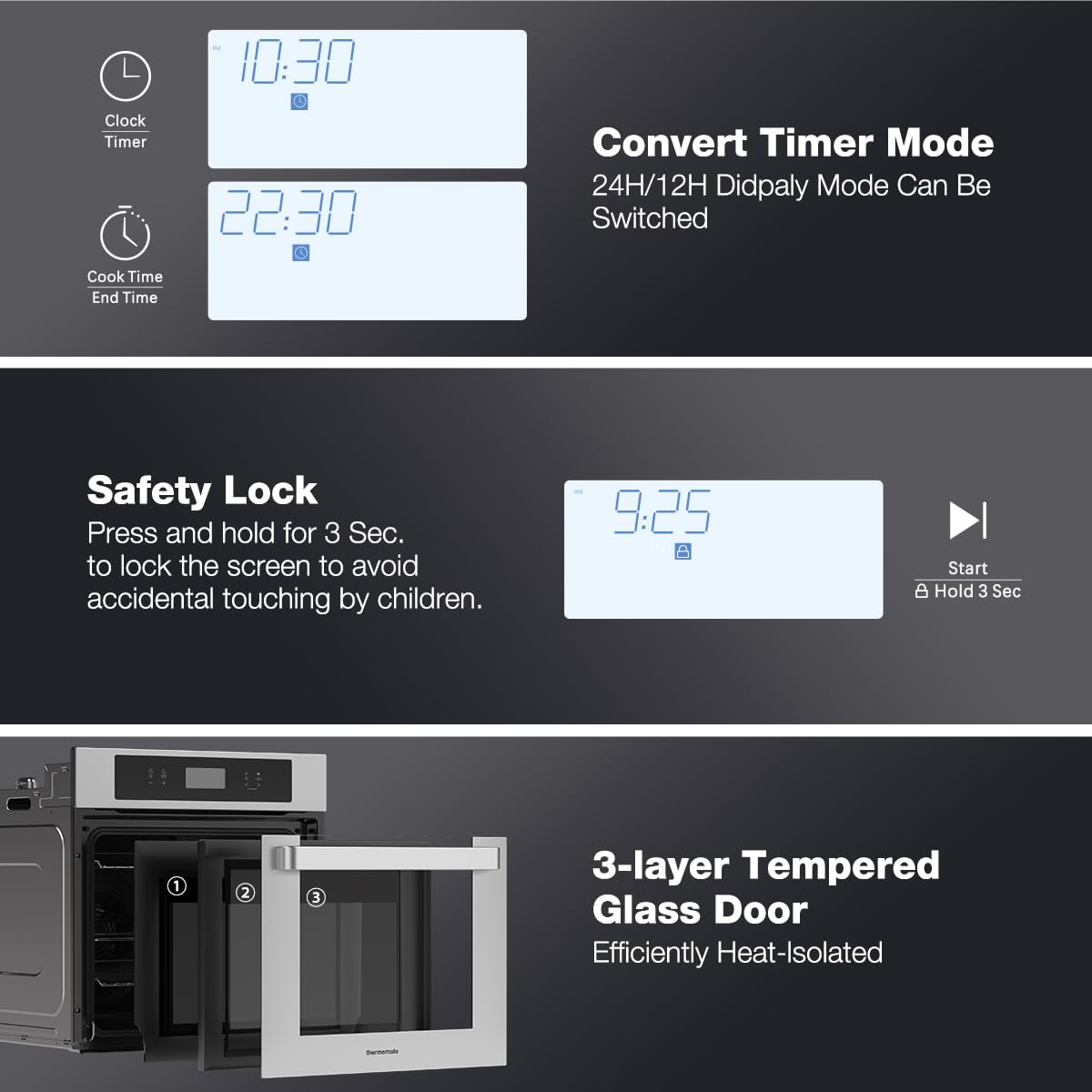 24'' Built-in Electric Wall Oven - 12 Functions Convection Ovens