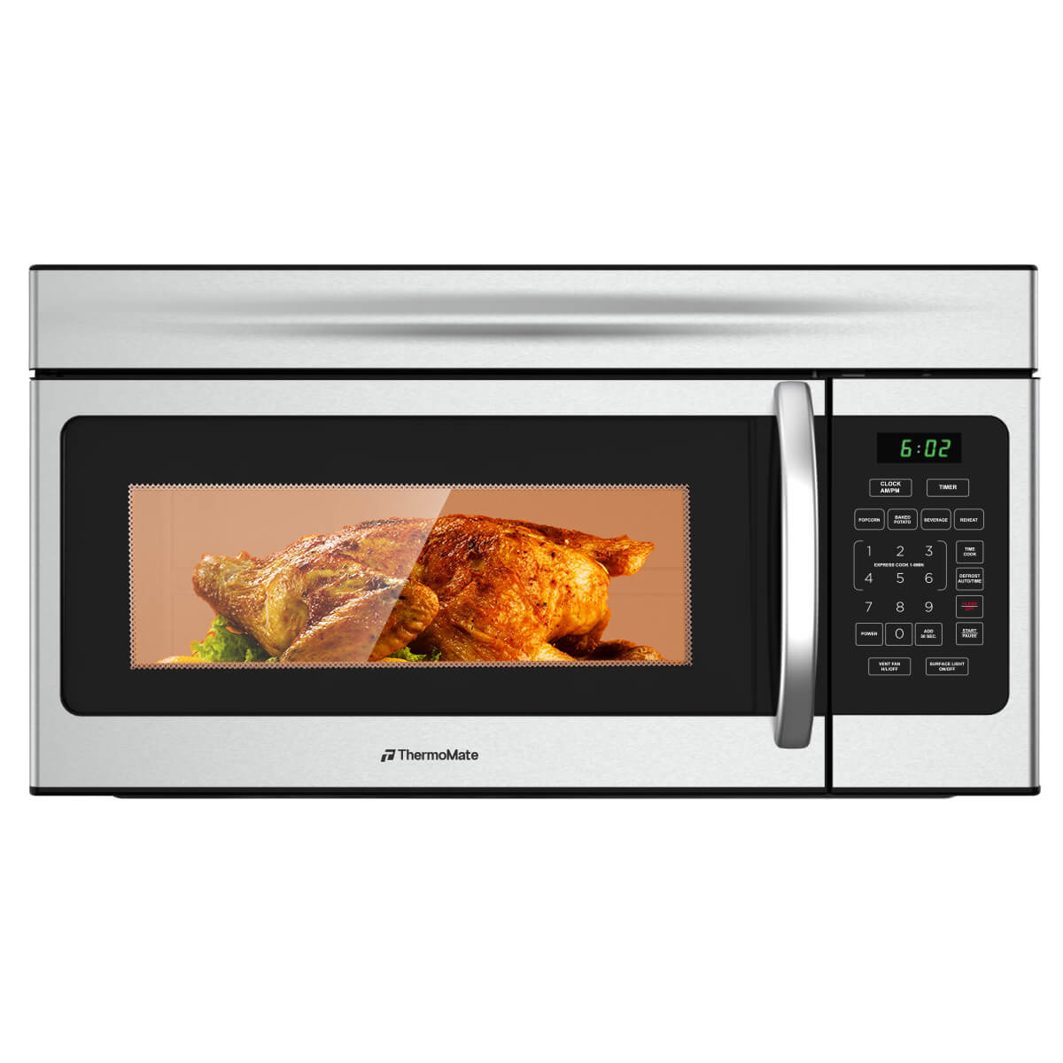 ThermoMate microwave oven with a digital display and cooking function on a white background