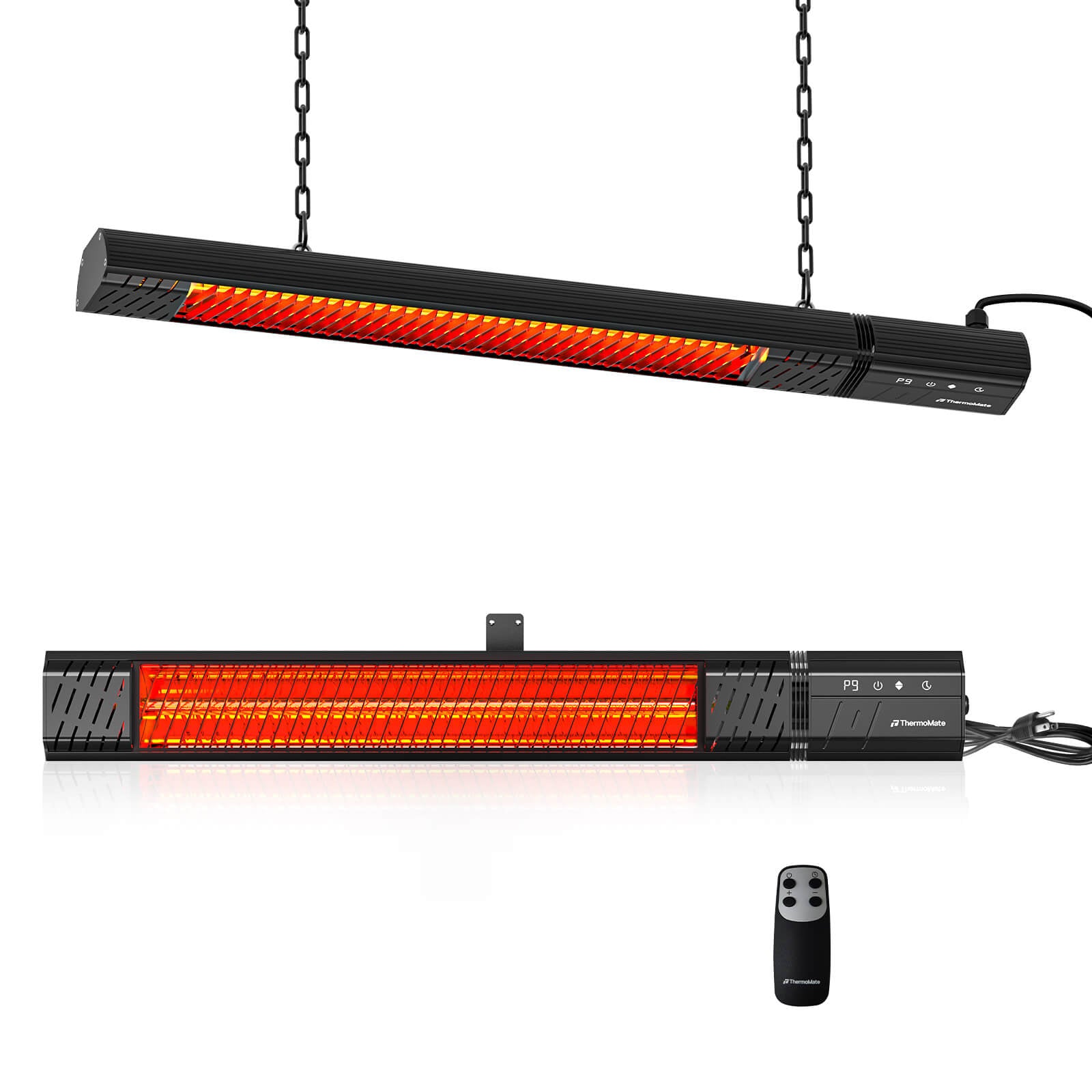 ThermoMate 120V plug-in infrared patio heater with remote and wall or ceiling mounting