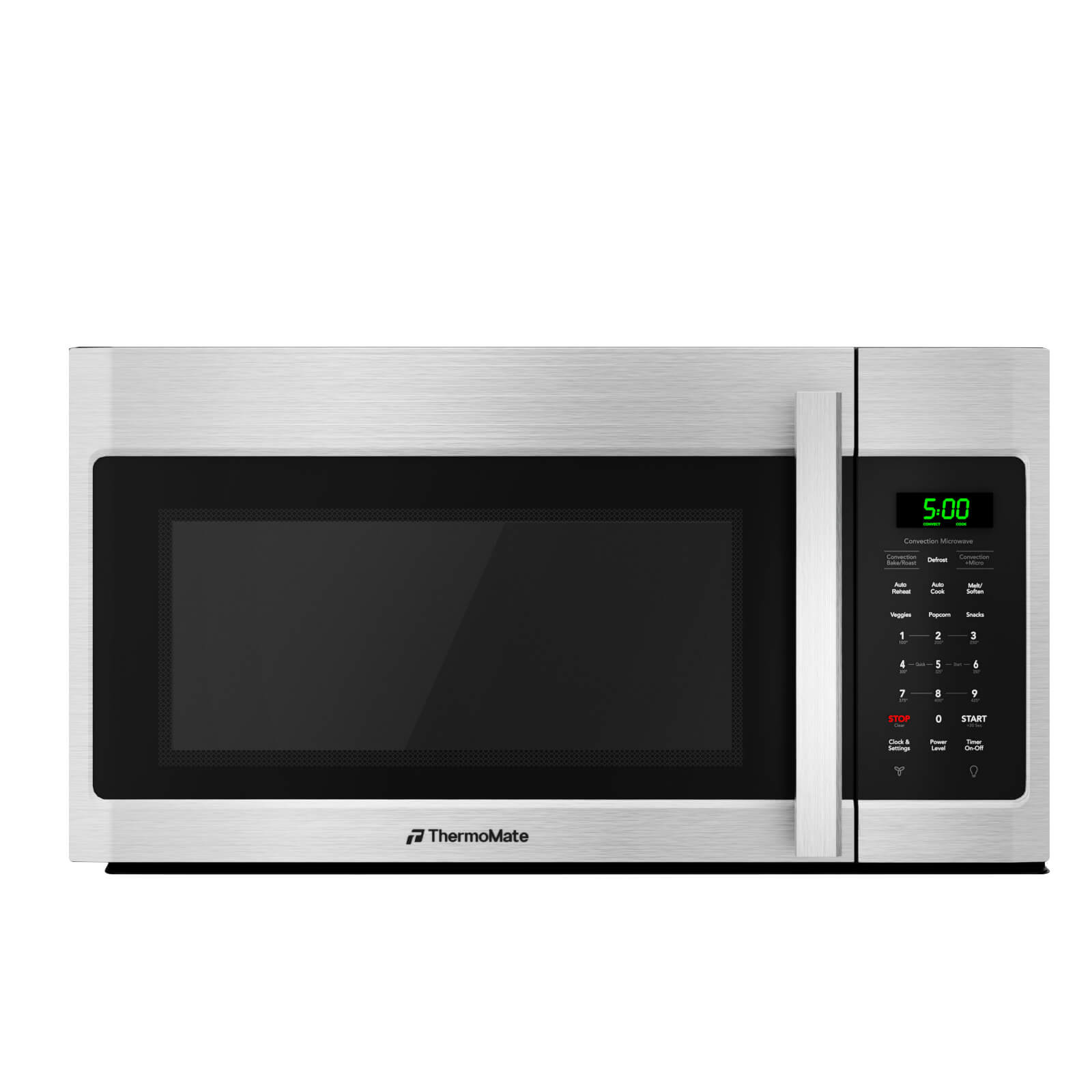 ThermoMate 30-inch stainless steel over-the-range convection microwave oven with digital touch control panel and handle