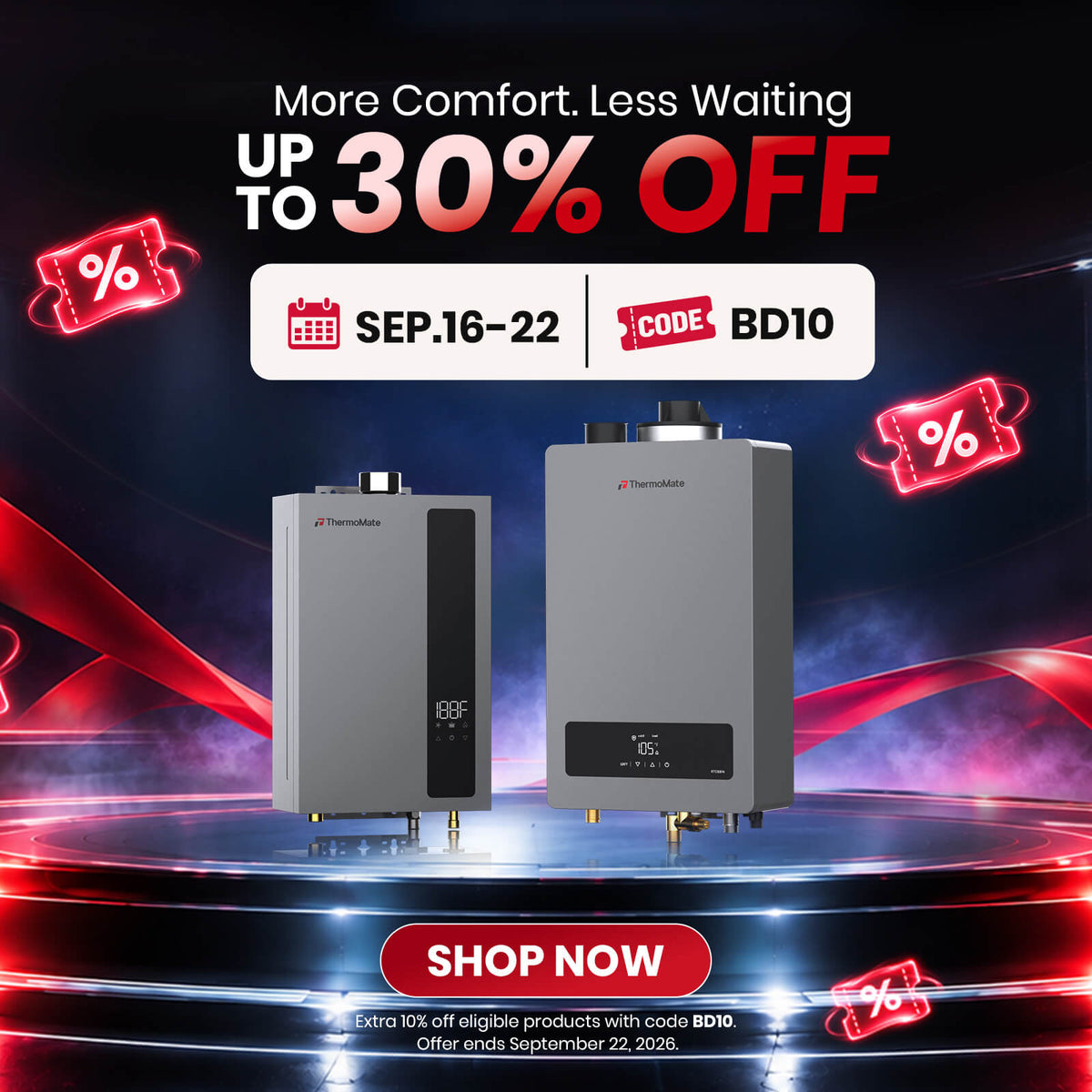 ThermoMate indoor tankless water heaters featured in the Branding Day sale with up to 30% off and extra savings with code BD10.