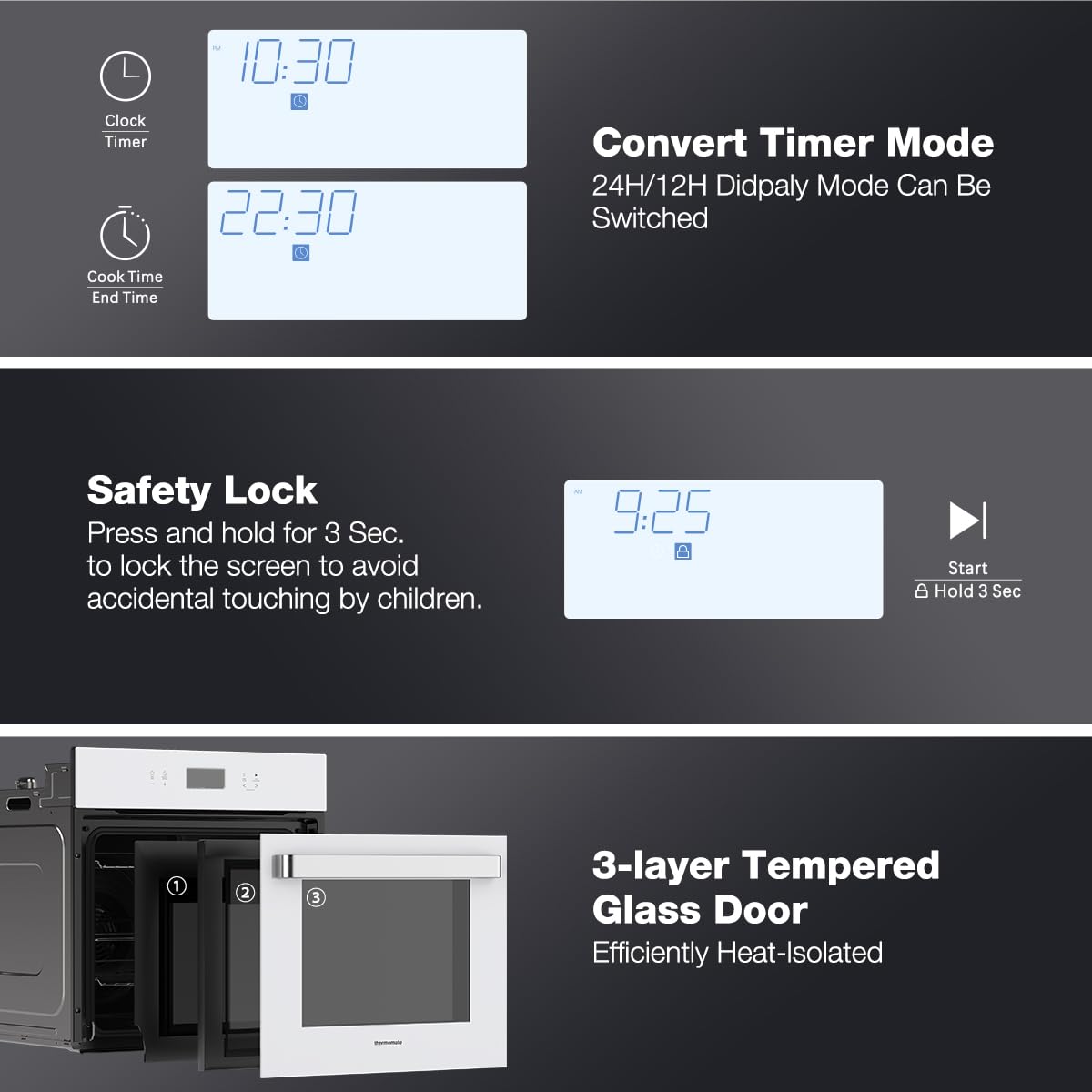 24'' Built-in Electric Wall Oven - 12 Functions Convection Ovens