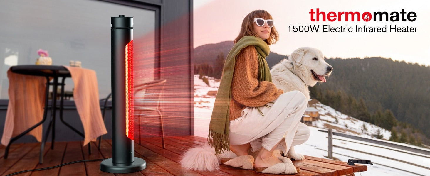 Electric Outdoor/Indoor Patio Heater - 1500W 8 Heating Levels & Timer