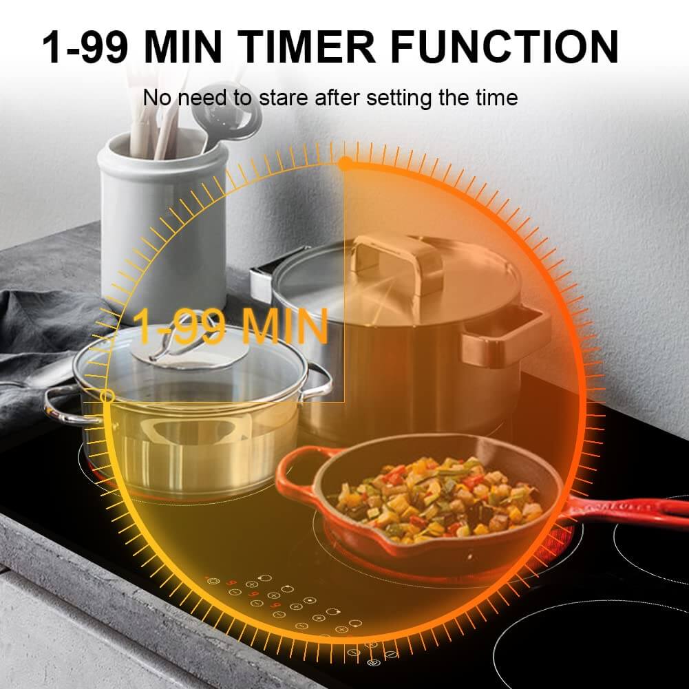 Ceramic Hob, thermomate 77cm Built-in Radiant Electric Cooktop, 8200W Electric Hob with 5 Zones, 9 Heating Level, Timer & Kid Safety Lock, Sensor Touch Control