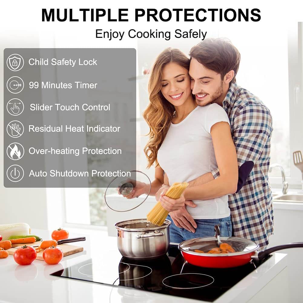 Ceramic Hob, thermomate 60cm Built-in Radiant Electric Cooktop with Stop & Go Function, 6700W Electric Hob with 4 Zones, 9 Heating Level, Timer & Kid Safety Lock, Sensor Touch Control