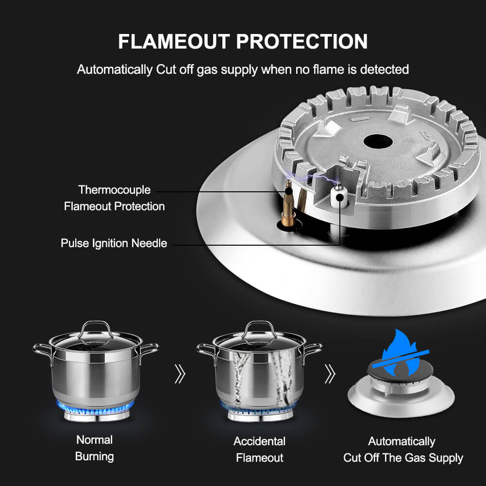 30 Inch Built In Gas Cooktop with Front 4 SABAF Burners