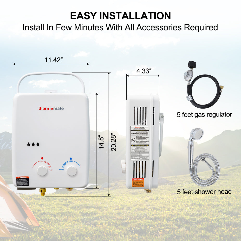 Tankless Gas Water Heater 5L 1.32 GPM White - Packing List
