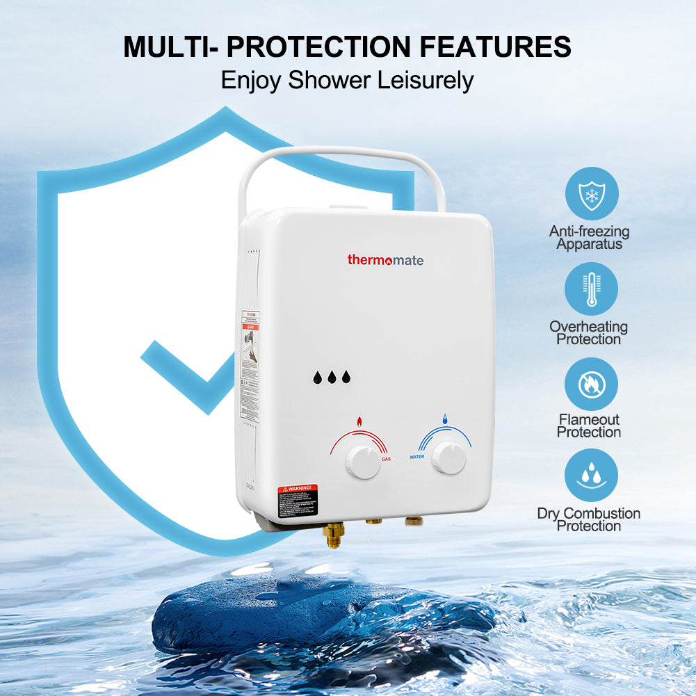 Tankless Gas Water Heater 5L 1.32 GPM White - Multi-Protection Features