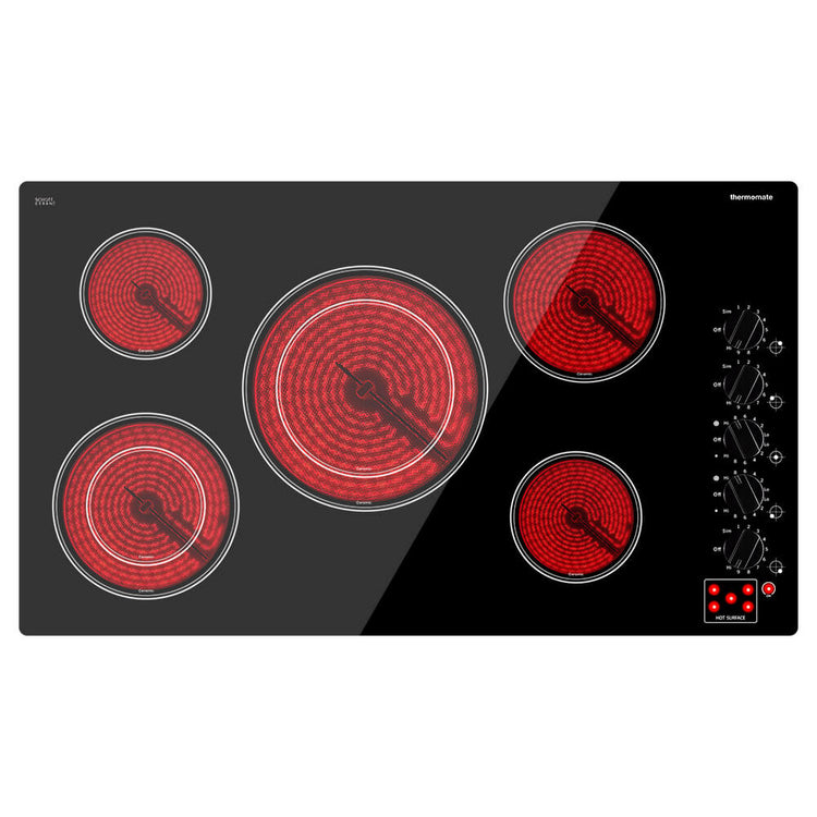 Electric Cooktop, thermomate 36 Inch Built-in Radiant Electric Stove Top, 240V Ceramic Electric Stove with 5 Burners, ETL Certified