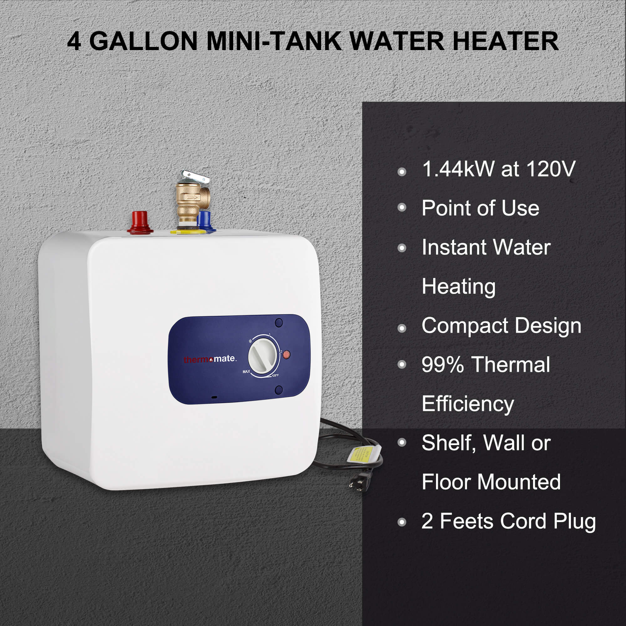 thermomate Mini Tank Electric Water Heater ES400 4 Gallons Point of Use Water Heater for Instant Hot Water Under Kitchen Sink 120V 1440W