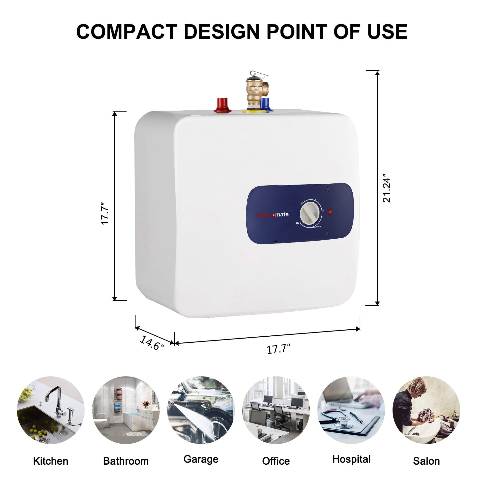 thermomate Electric Mini Tank Water Heater, ES700 6.5 Gallons Point of Use Water Heater for Instant Hot Water Under Kitchen Sink Plugin Cabled 120V 1440W