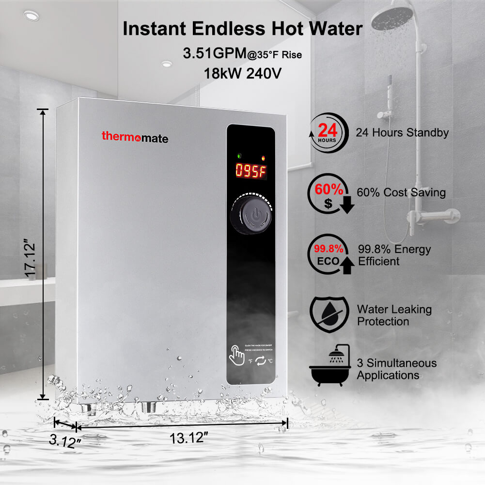 Chauffe-eau instantané électrique sur demande sans réservoir - 240V | 18kW