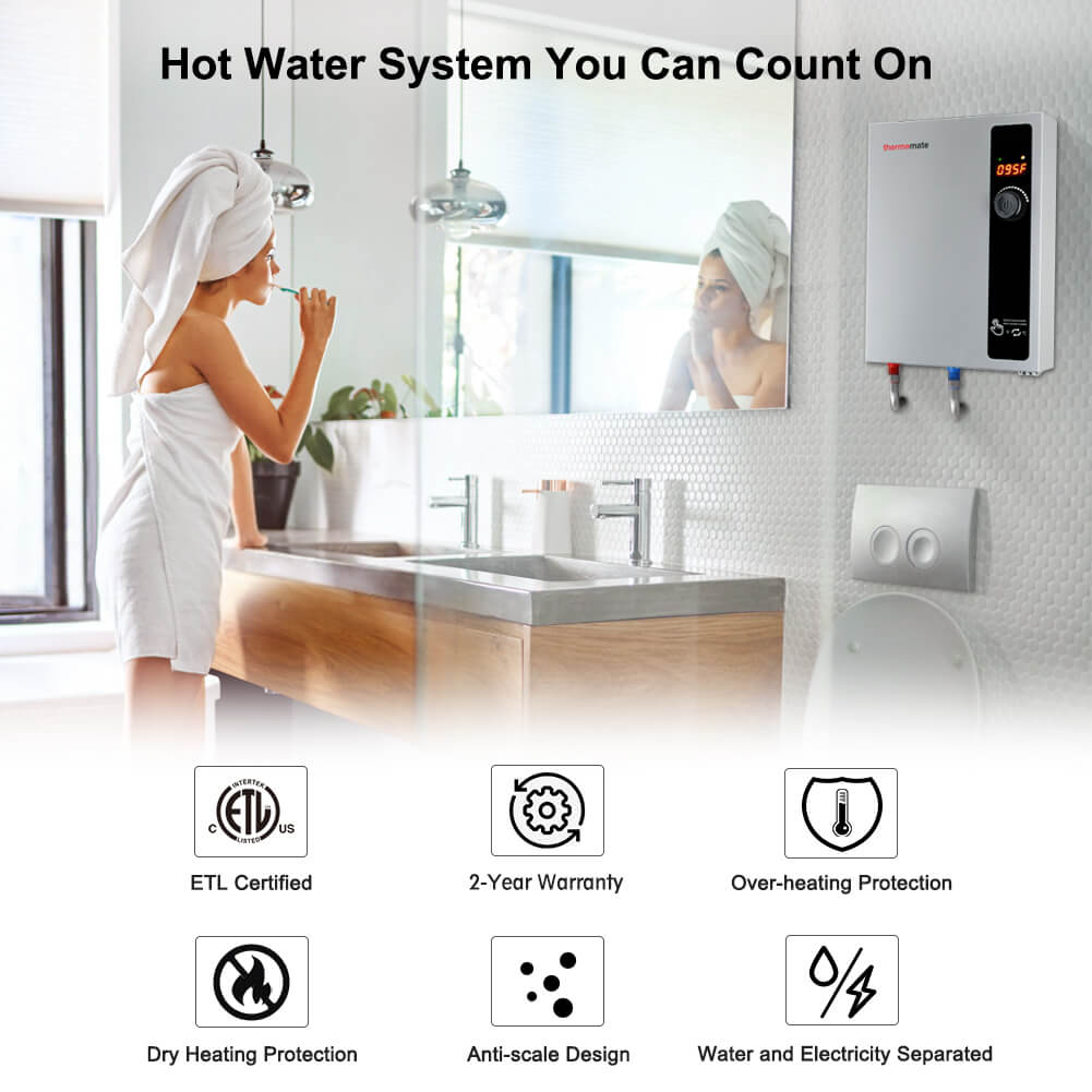 Tankless Water Heater Electric 18kW 240 Volt, thermomate On Demand Instant Endless Hot Water Heater, Digital Temperature Display Easy Installation, for Residential Whole House Shower, 76A GRAY